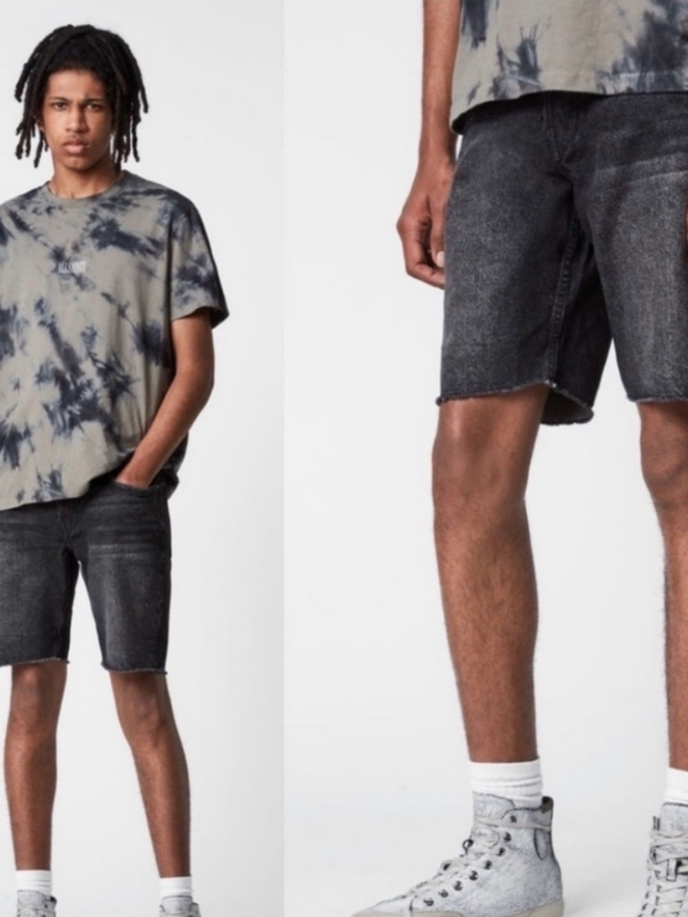 AllSaints Switch Skinny Denim Shorts Washed Black Button
Fly Grunge